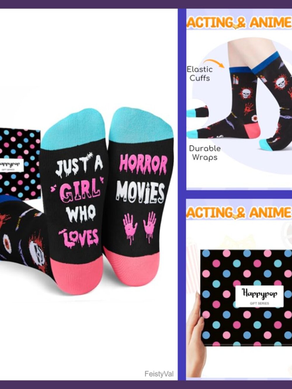 Horror Movie Theme Crew Socks Cotton Blend One Size